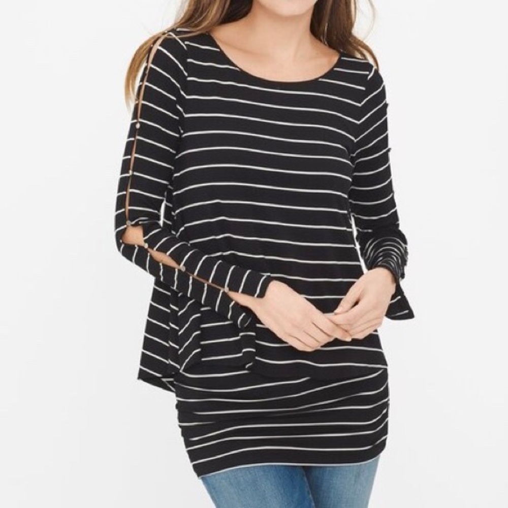 White House Black Market Womens Double Layer Stripe Long Sleeve Tunic Top XS